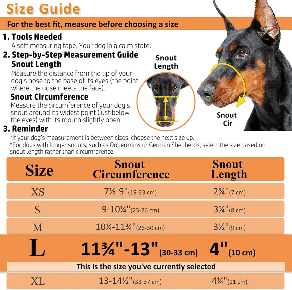 BARKLESS Dog Muzzle, Basket Muzzle for Biting, Chewing and Scavenging, Humane Cage Mouth Cover, Perfect for Grooming and Training Large Aggressive Reactive Dogs (L, Black)