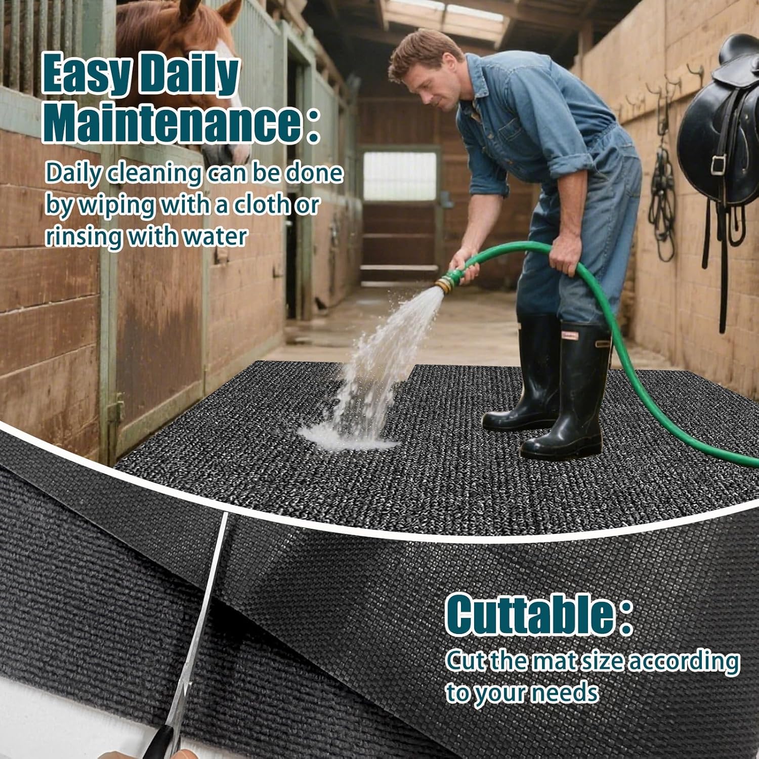 LILXIU 4x6 Ft Horse Stall Mat 6mm Thick Stable Mat for Horses Durable Tear Resistant Polyester with TPE Rubber Backing Moisture Absorbent Easy to Clean for Stables Barns Kennels Garages
