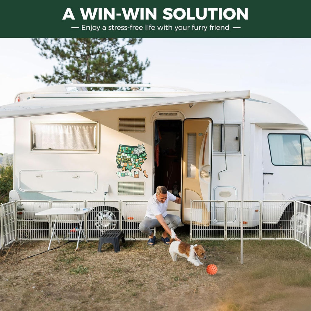 FXW Rollick Unleashed Dog Playpen for Indoor, Yard, RV Camping, 32 inch 16 Panels for Medium and Large Dogs, White│Patented