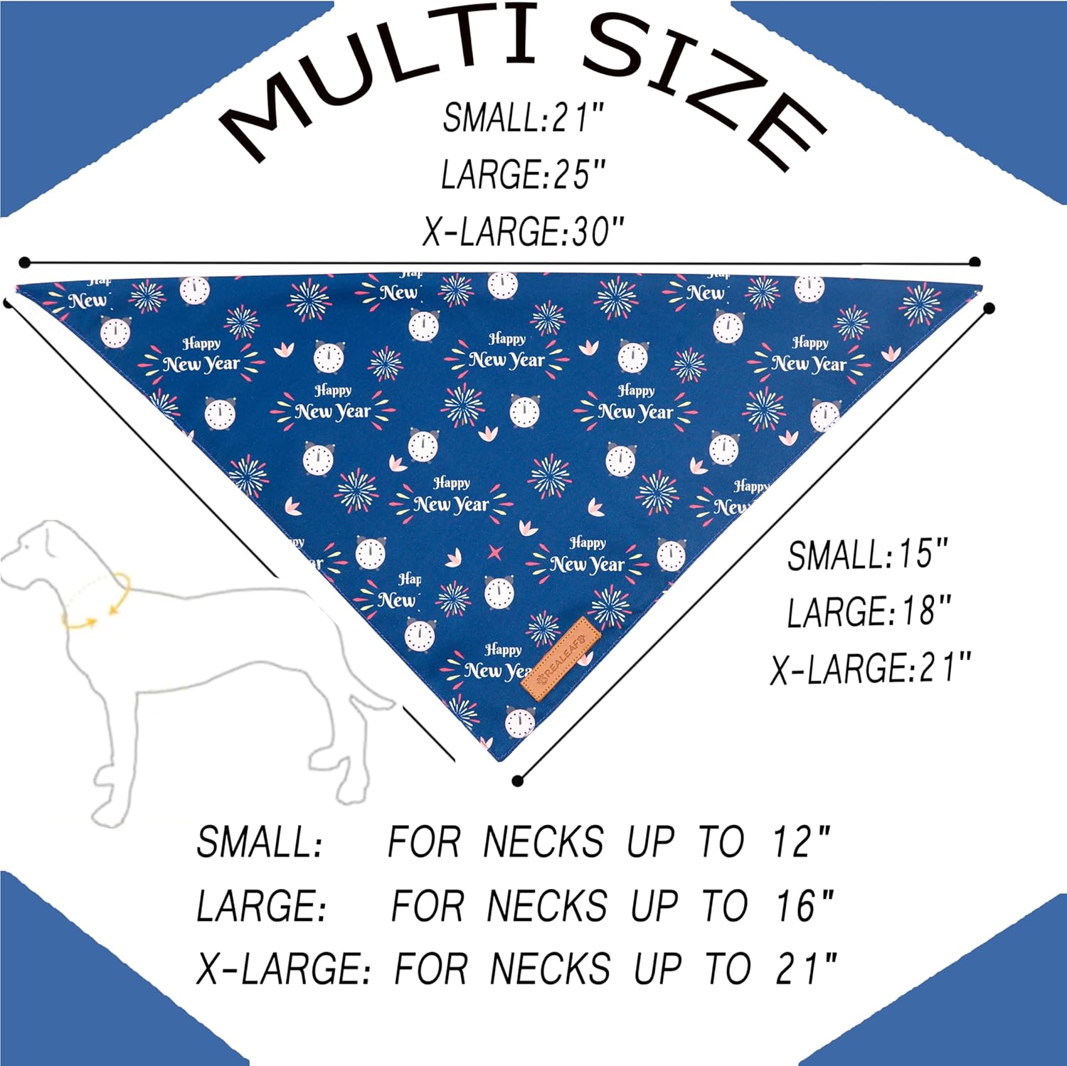 Realeaf Happy New Year Dog Bandanas 2 Pack, Reversible Holiday Pet Scarf for Boy and Girl, Premium Durable Fabric, Bandana for Small Medium Large and XLarge Dogs (X-Large)