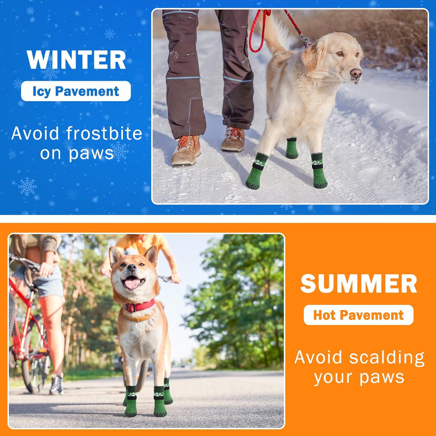 SCENEREAL Anti Slip Dog Sock to Prevent Licking Paws for Hardwood Floors, Boots & Paw Protector Shoes for Hot/Cold Pavement with Grippers, Double Sides Grips for Small Medium Large Senior Dogs, M