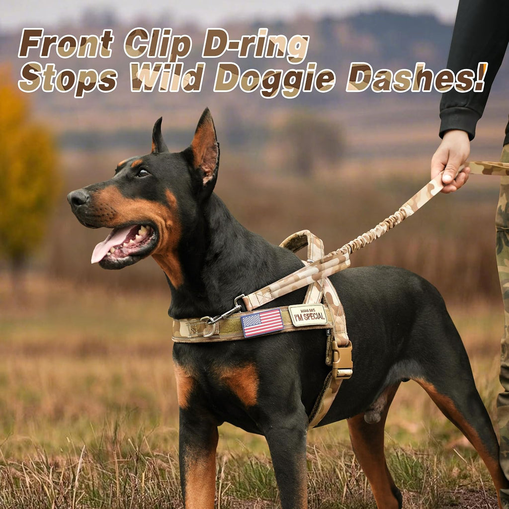 Forestpaw No Pull Dog Harness - Soft Flannel Padded Tactical Dog Vest Harness with Quick Release Buckle, Adjustable Reflective Pet Harness for Large Dogs Walking Training,Brown Camouflage XL