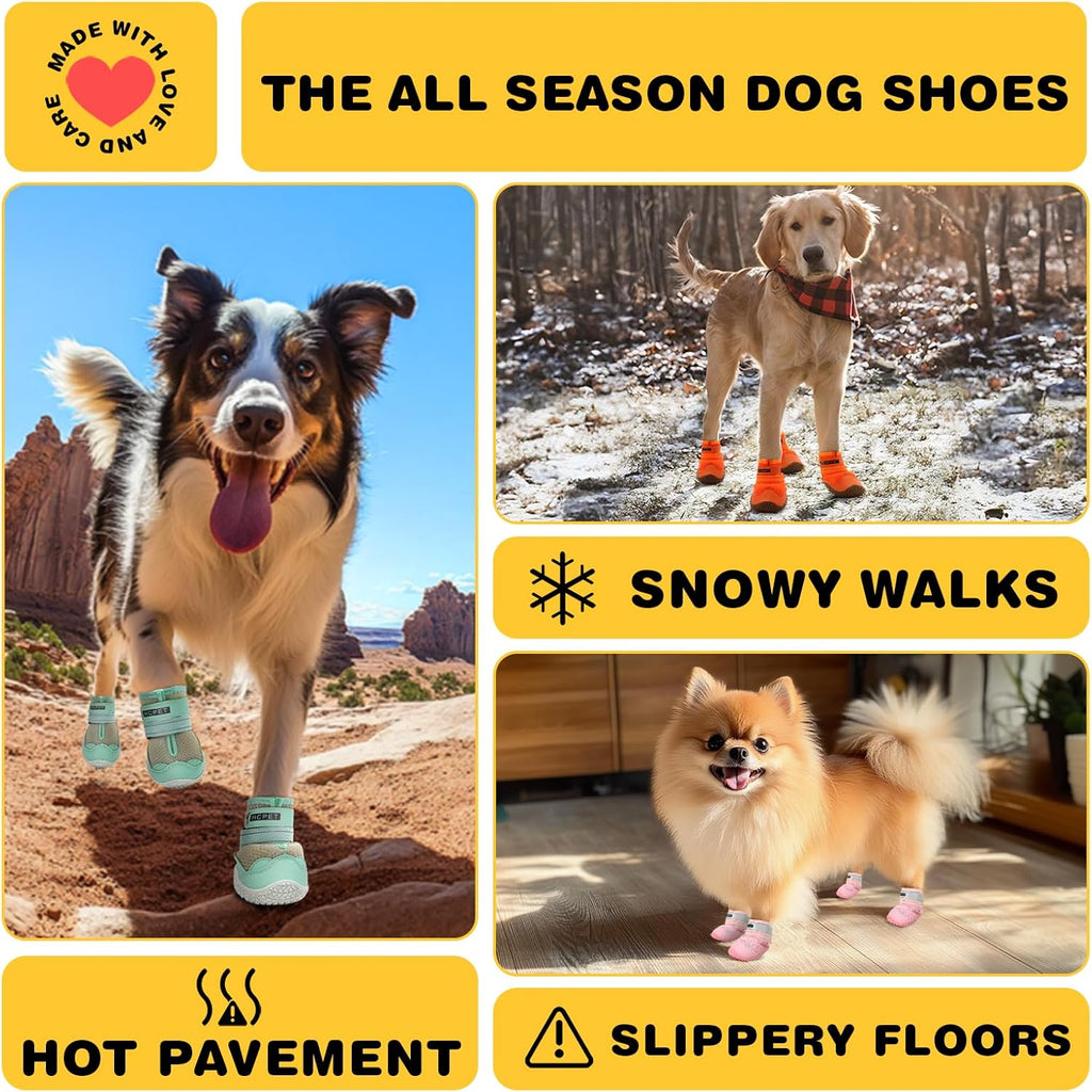 Hcpet Dog Shoes for Large Dogs, Breathable Dog Booties for Small Medium Dogs, Anti-Slip Dog Boots & Paw Protectors for Hot Pavement Winter Snow Hiking with Reflective Straps Army Green Size 7