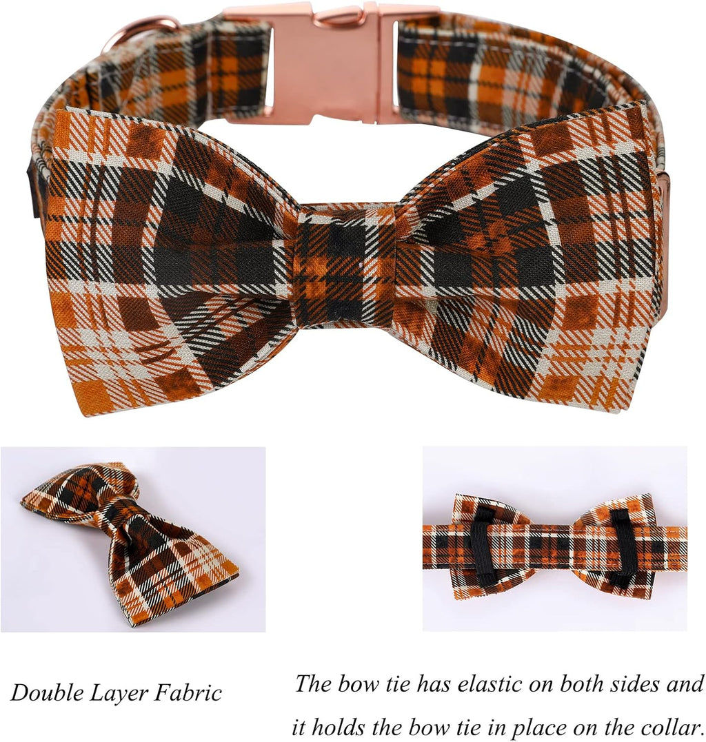 Lionet Paws Halloween Dog Collar with Bowtie - Cute Cotton Adjustable Fall Bowtie Dog Collar with Metal Buckle for Small Medium Large Dog Girl Boy Gift, L, Neck 16-24in
