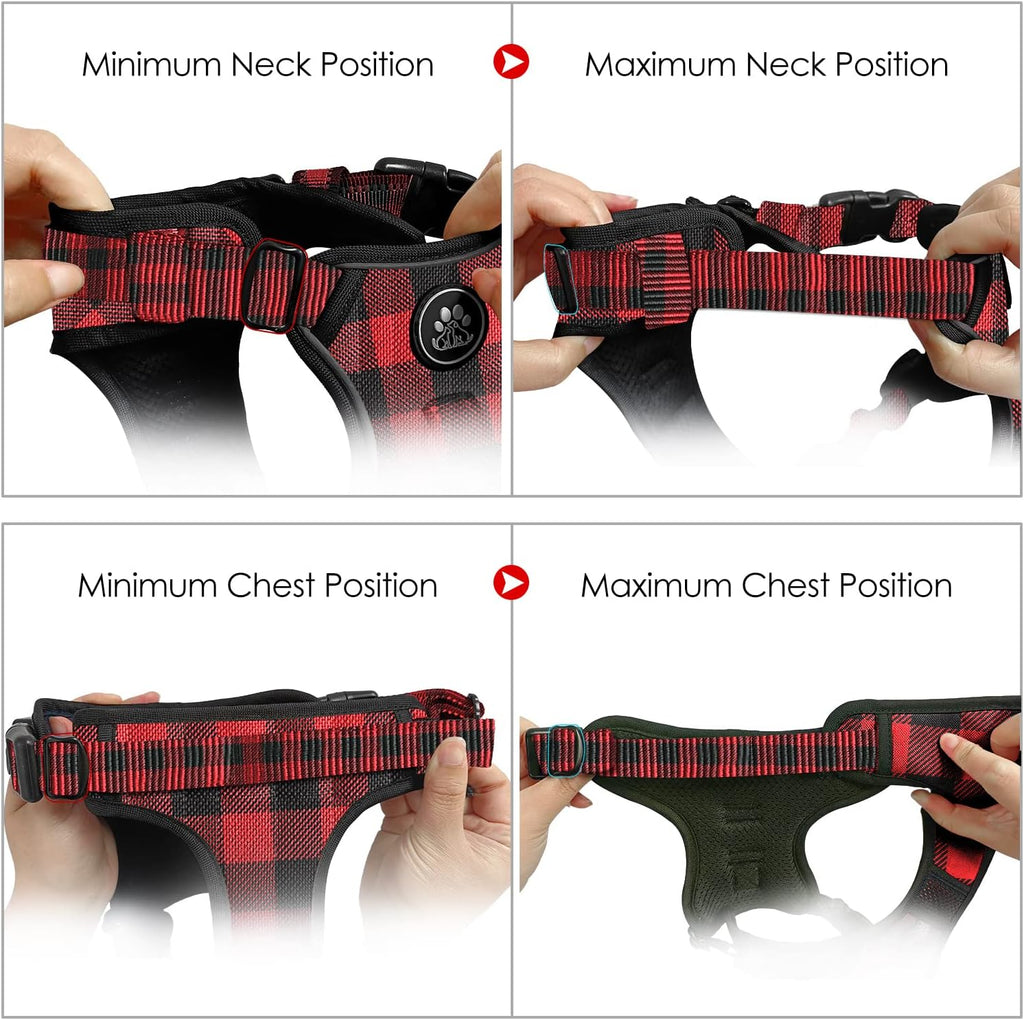 NESTROAD No Pull Dog Harness with Leash, Reflective No Choke Pet Vest Harness,Adjustable Soft Padded Dog Harness with Easy Control Handle for Small Dogs(Checkered Red,Small)