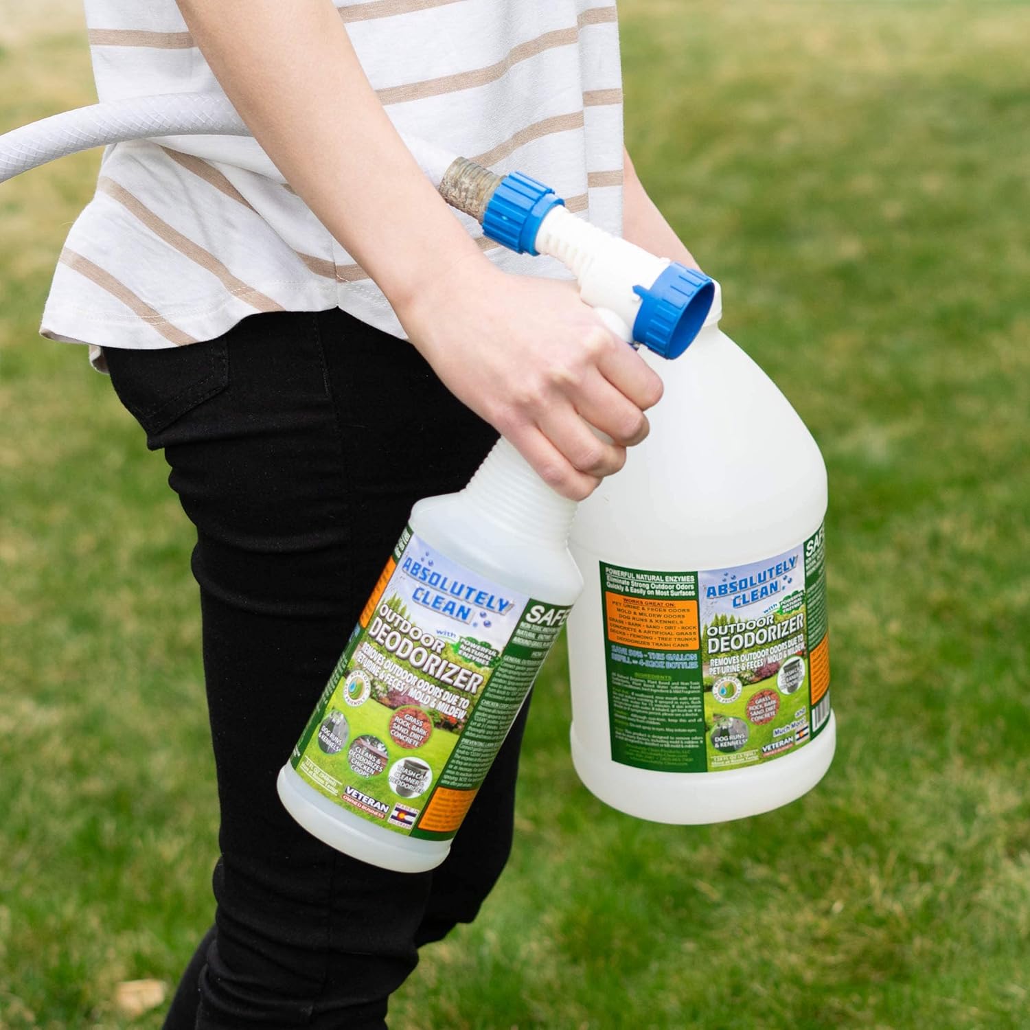 Amazing Outdoor Deodorizer odor eliminator Natural Enzyme Just Spray & Walk Away Grass, AstroTurf, Dog Runs, Patios, Decks, Fences & More Vet Approved - 128oz odor eliminator for strong odor
