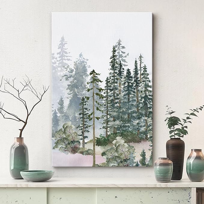 SIGNWIN Canvas Print Wall Art Woodland Nursery Decor Autumn Pine Tree Watercolor Forest Nature Illustrations Modern Art Decorative Landscape Colorful for Living Room, Bedroom, Office - 32"x48"