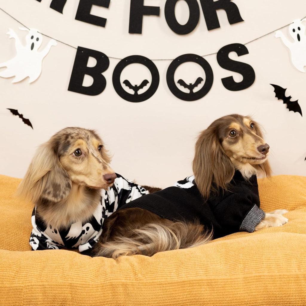 Fitwarm Halloween Ghost Dog Pajamas, Funny Halloween Costumes for Dogs, Fleece Dog Onesie with Feet, Doggy Clothes for Small Dogs Boy Girl, Pet Apparel, Black, White, Medium