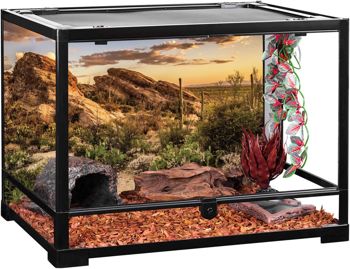 AWERT Terrarium Background 36x18 inches Reptile Habitat Background Blue Sky Oasis Cactus Sun and Desert Terrarium Background Polyester Terrarium Background