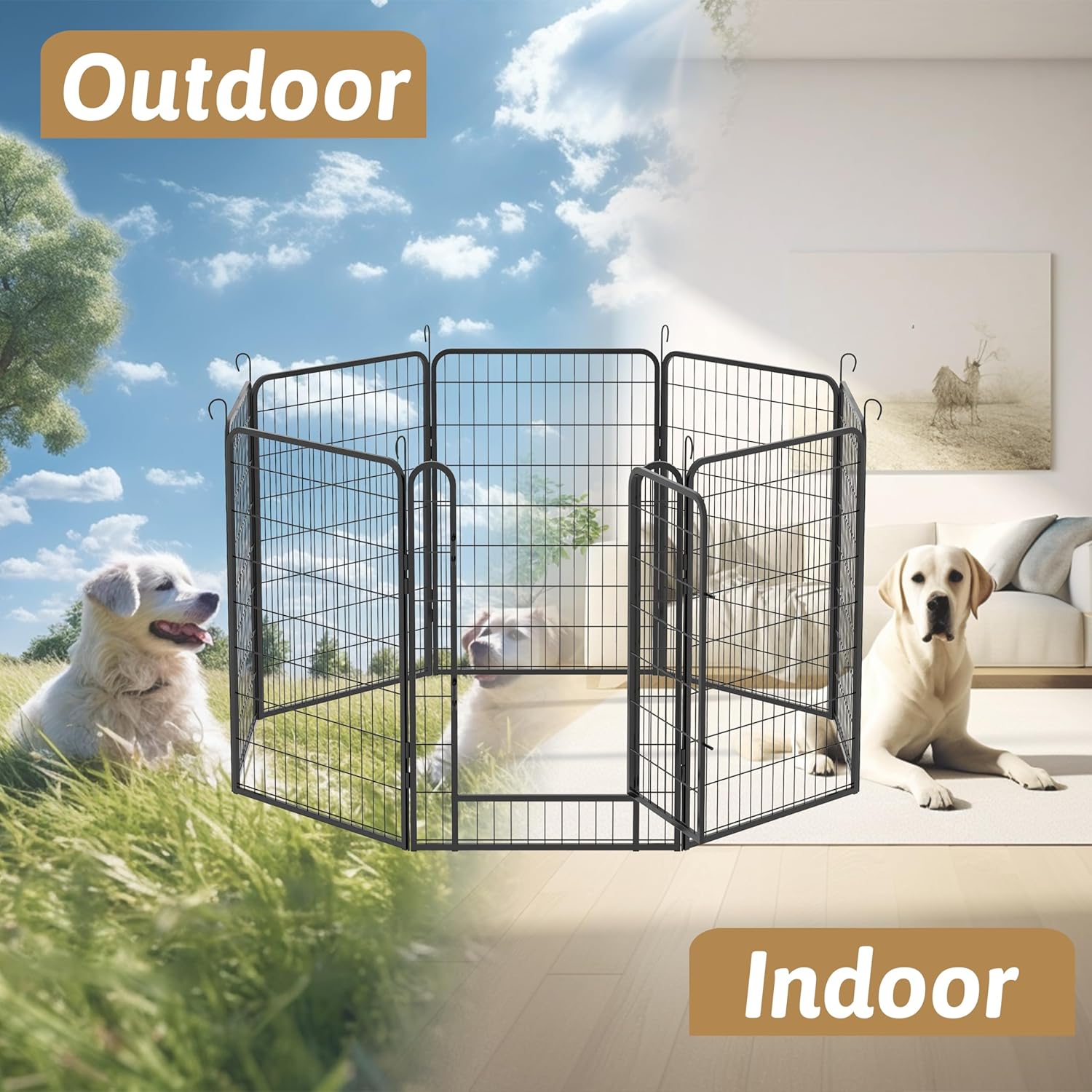 Dog Playpen, Outdoor Dog Fence, 12 Panels, 40" H Dog Pen for Large/Medium/Small Dogs, Heavy Duty Metal Pet Fence with Gate, Portable Dog Fence for RV Camping and Yard (Black)
