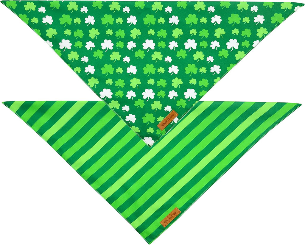 Realeaf St. Patrick's Day Dog Bandanas 2 Pack, Triangle Reversible Pet Scarf for Boys and Girls, Premium Durable Fabric, Holiday Bandana for Small and Medium Dogs (Small)