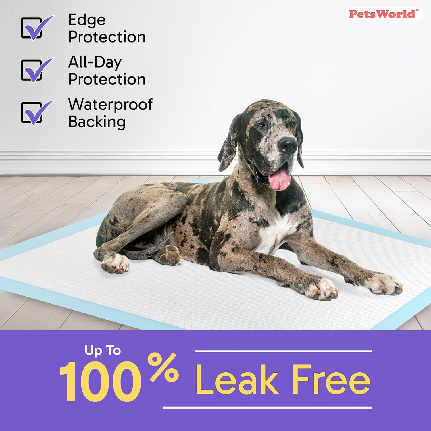 PETSWORLD Giant Dog Potty Pads, Odor-Eliminating, 36" x 36", Ultra Absorbent 5-Layer Leak-Proof Training Pads for Dogs & Cats (36x36, 150 Count)