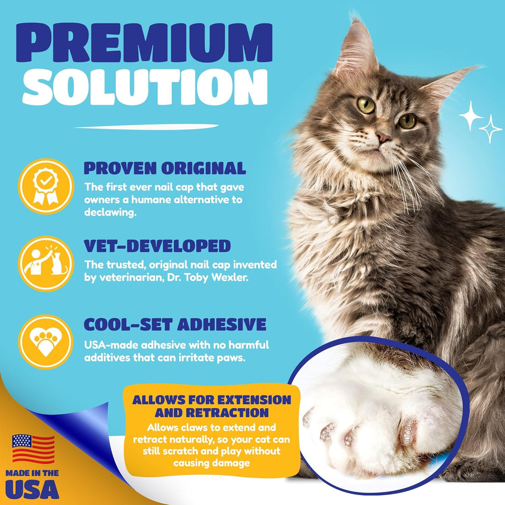Soft Claws Cat Nail Caps for Large Cats – (Red, Blue & Gold, 40 Caps) - Made in USA - Veterinarian-Developed | Protects Furniture & Skin - Easy to Apply, Long-Lasting Anti-Scratch Soft Cat Claw Covers
