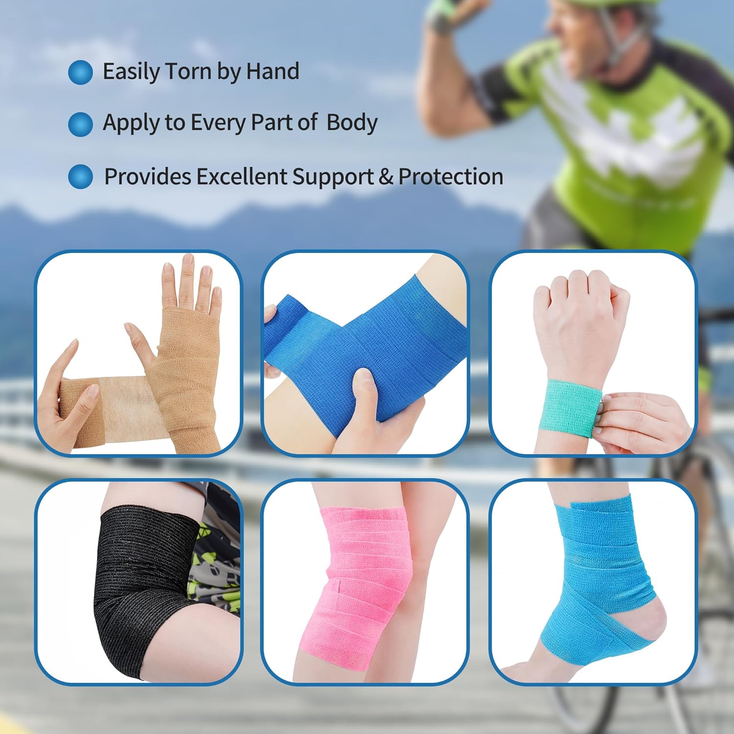 PHYTOP 12 Rolls Self Adhesive Bandage Wrap, Cohesive Bandage 4 inches x 5 Yards, Sports Wrap Tape, Also for Horses & Dogs as Breathable Vet Wrap (Black)