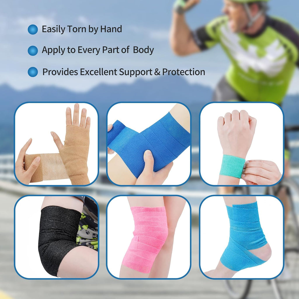 PHYTOP Adhesive Bandage Wrap 12 Pack Vet Wrap 4 inches x 5 Yards, Self Adhesive Cohesive Bandage Tape for Wrist & Ankle Protection (Blue)