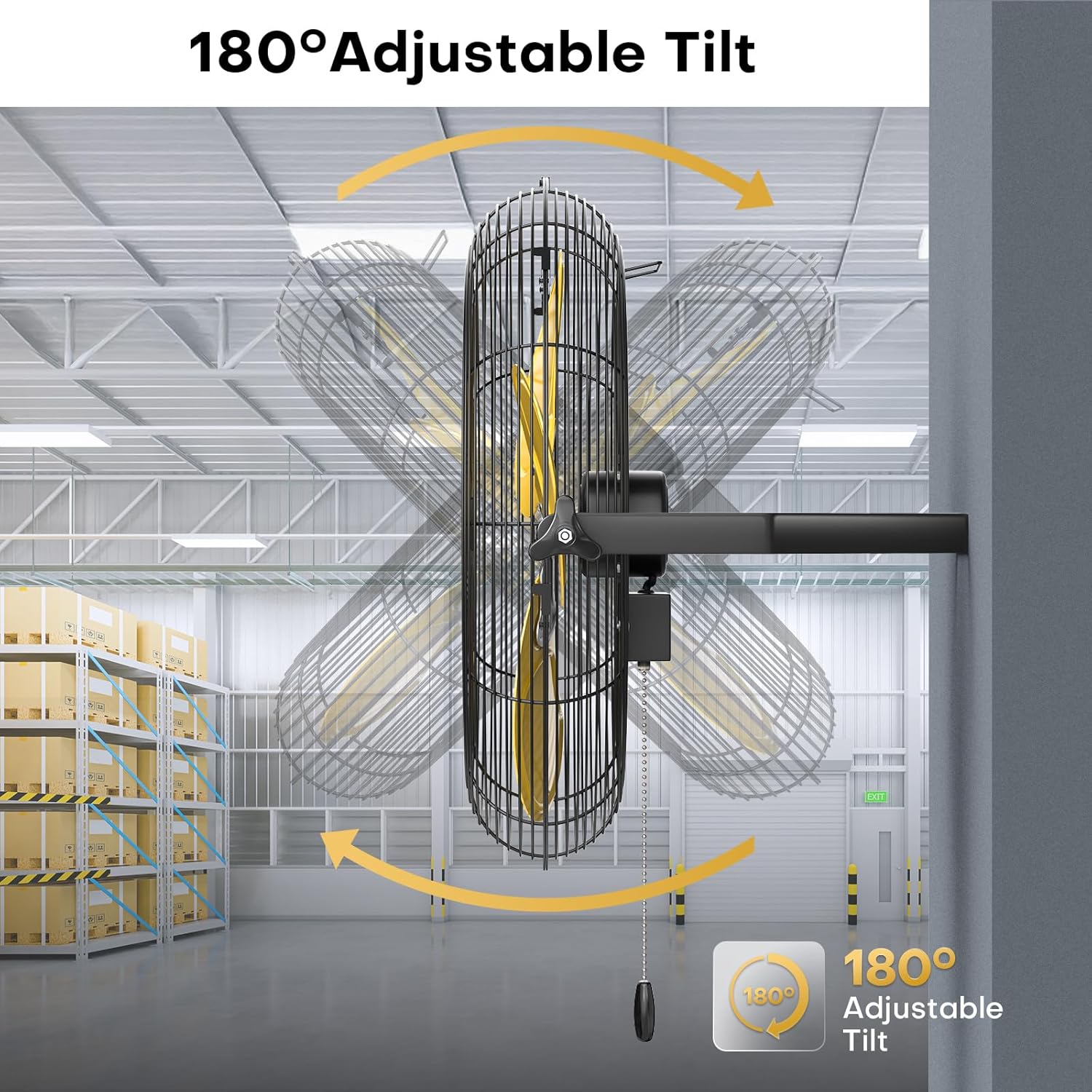 20 Inch Industrial Wall Mount Fan, 5200 CFM Industrial Metal Wall Fans with Poweful Motor, 3 Speed, Heavy Duty Construction Indoor for Warehouse, Workshops, and Garage, UL Listed