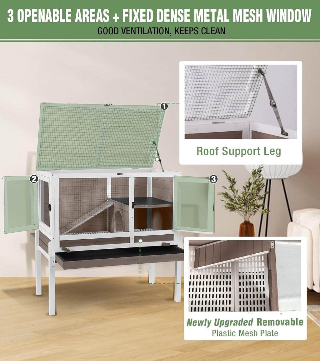 GUTINNEEN Guinea Pig Cage Rabbit Cage Indoor with Chew-Proof Edges, Clean Deep Tray, Leakproof PVC Layer, Small Animals Cage with Adjustable Legs - Brown