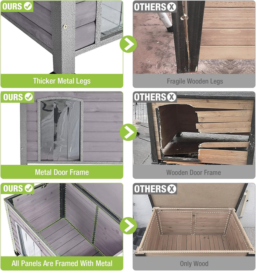 GUTINNEEN Chew Proof Dog House with Metal Iron Frame Outdoor Dog Kennel for Small Medium Large Indoor Dog Cage (43.3" L,Grey Color)
