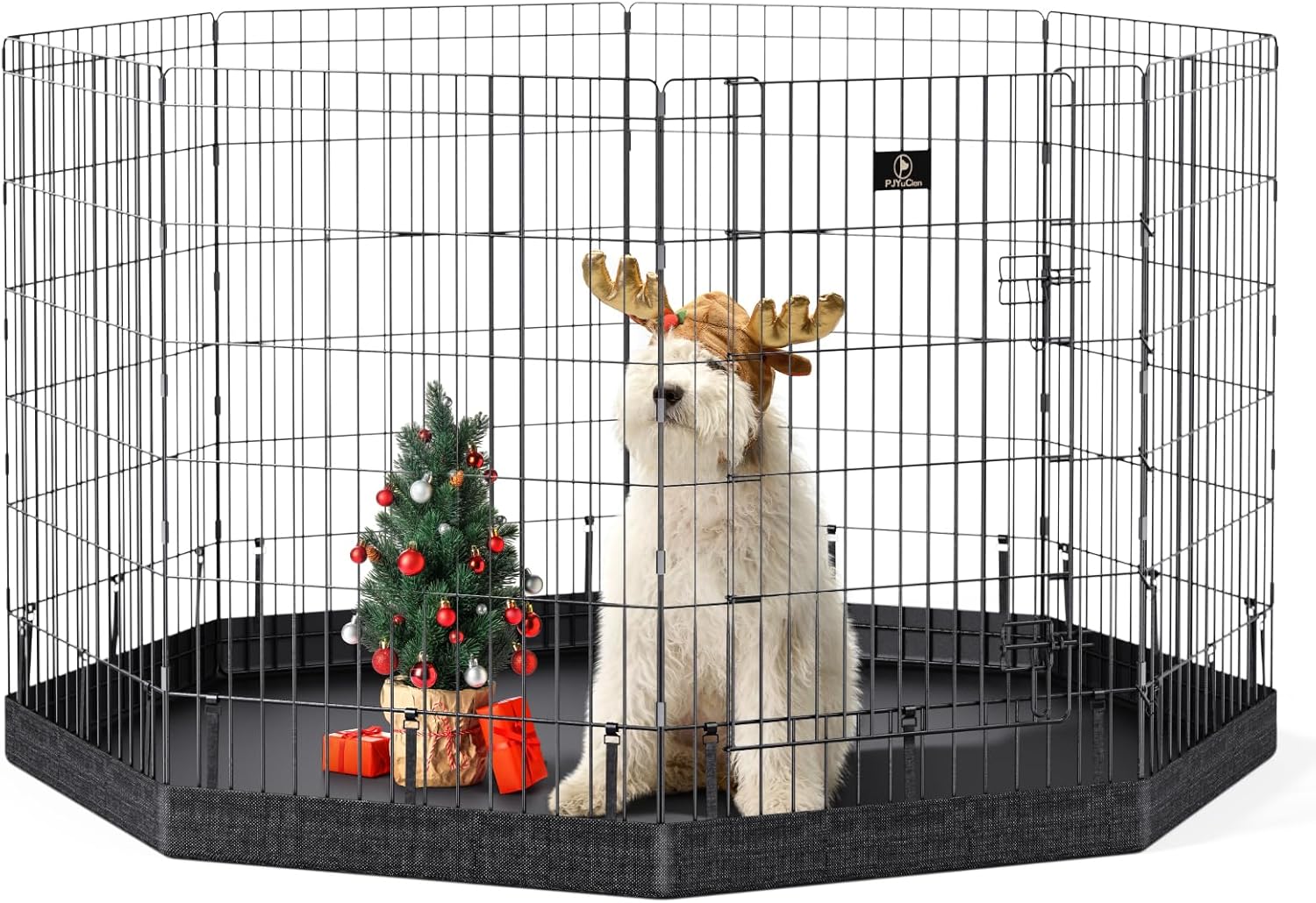 PJYuCien Dog Playpen, 8 Panels 36’’H Dog Pens Indoor with Bottom Pad, Metal Foldable Pet Puppy Exercise Fence Crate Kennel, Better for Medium Animals,Black
