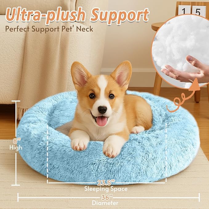 JOLLYVOGUE Calming Dog Beds Large Sized Dog, 36in Donut Washable Large Pet Bed - Image 6