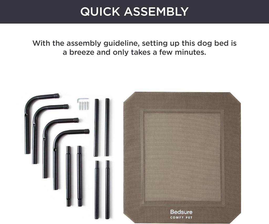 Bedsure Outdoor Elevated Dog Bed Large Sized Dog, Portable Indoor & Outdoor Cooling Raised Cot Pet Hammock Bed with Skid-Resistant Feet, Frame with Breathable Mesh, Brown, 49 inches