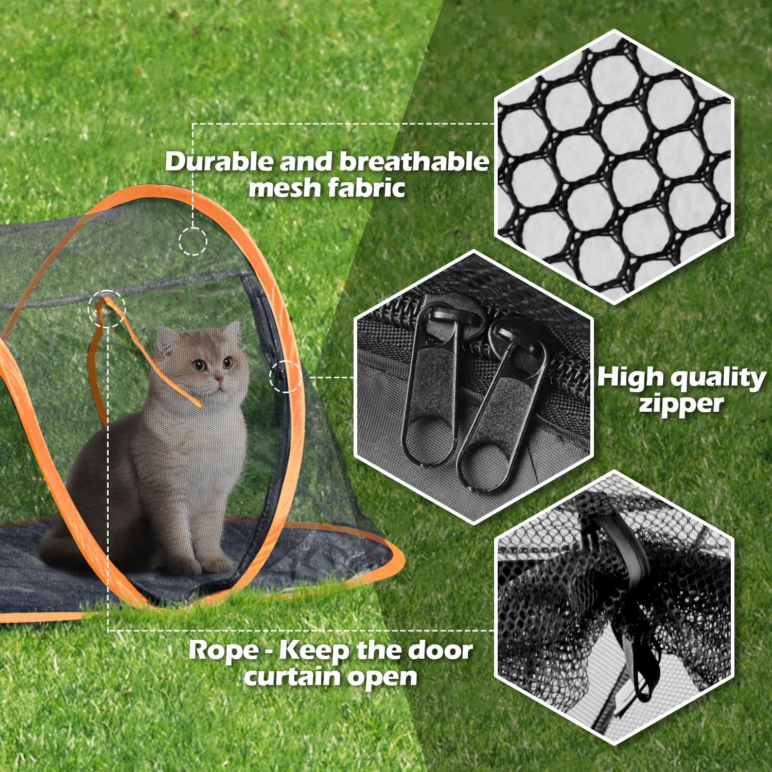 Cat Tent Outdoor, Pet Enclosure Tent Suitable for Cats and Small Animals, Indoor Playpen Portable Exercise Tent with Carry Bag(Orange)