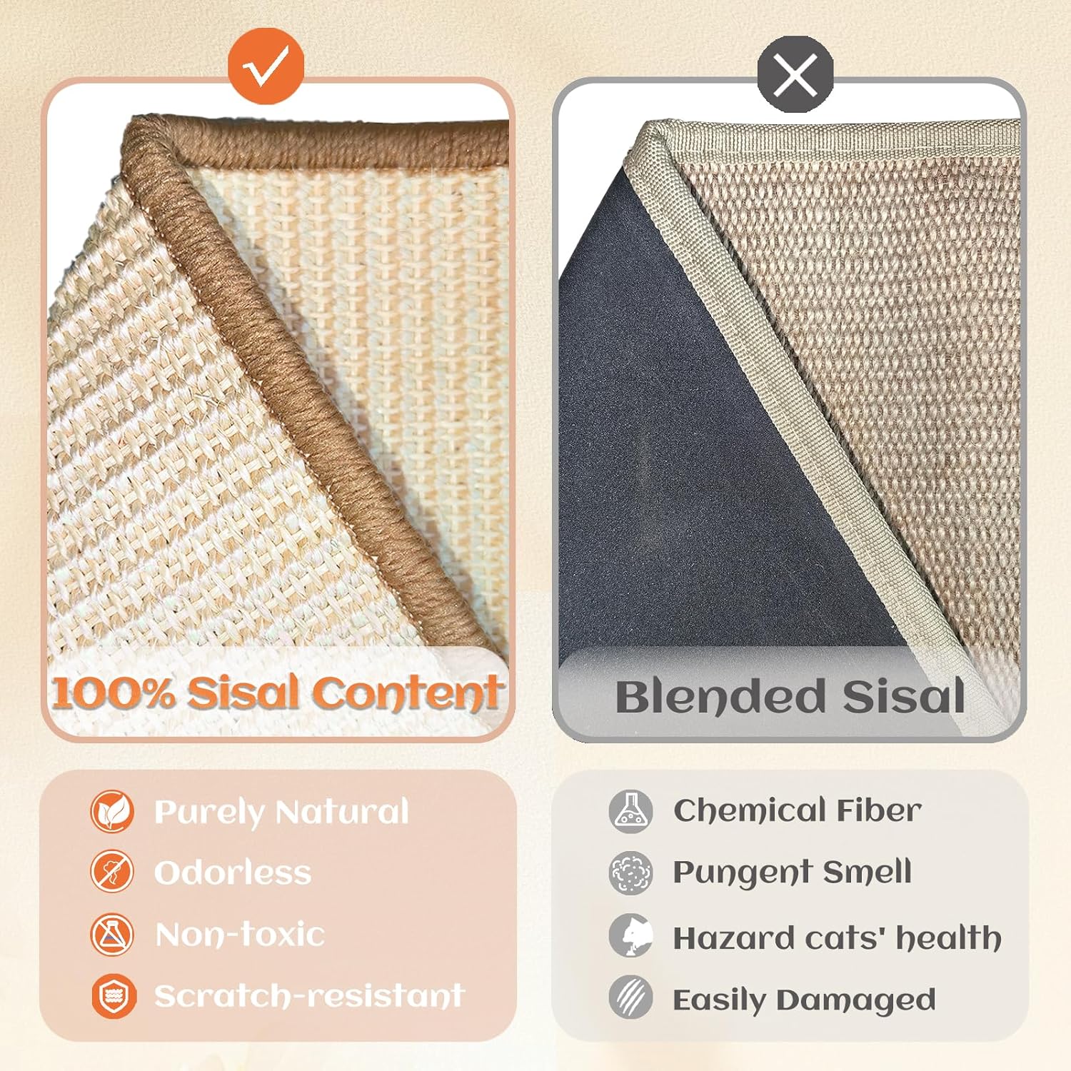 Sisal Cat Scratcher Bed for Indoor Cats Hammock for Scratching Pad Cat Chair Nartural Sisal Cat Scratch Post for Large Cat Scratcher Lounge(Large)