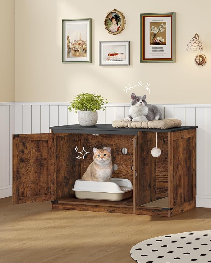 Hzuaneri Cat Litter Box Enclosure, Hidden Litter Box Cabinet Furniture - Image 3