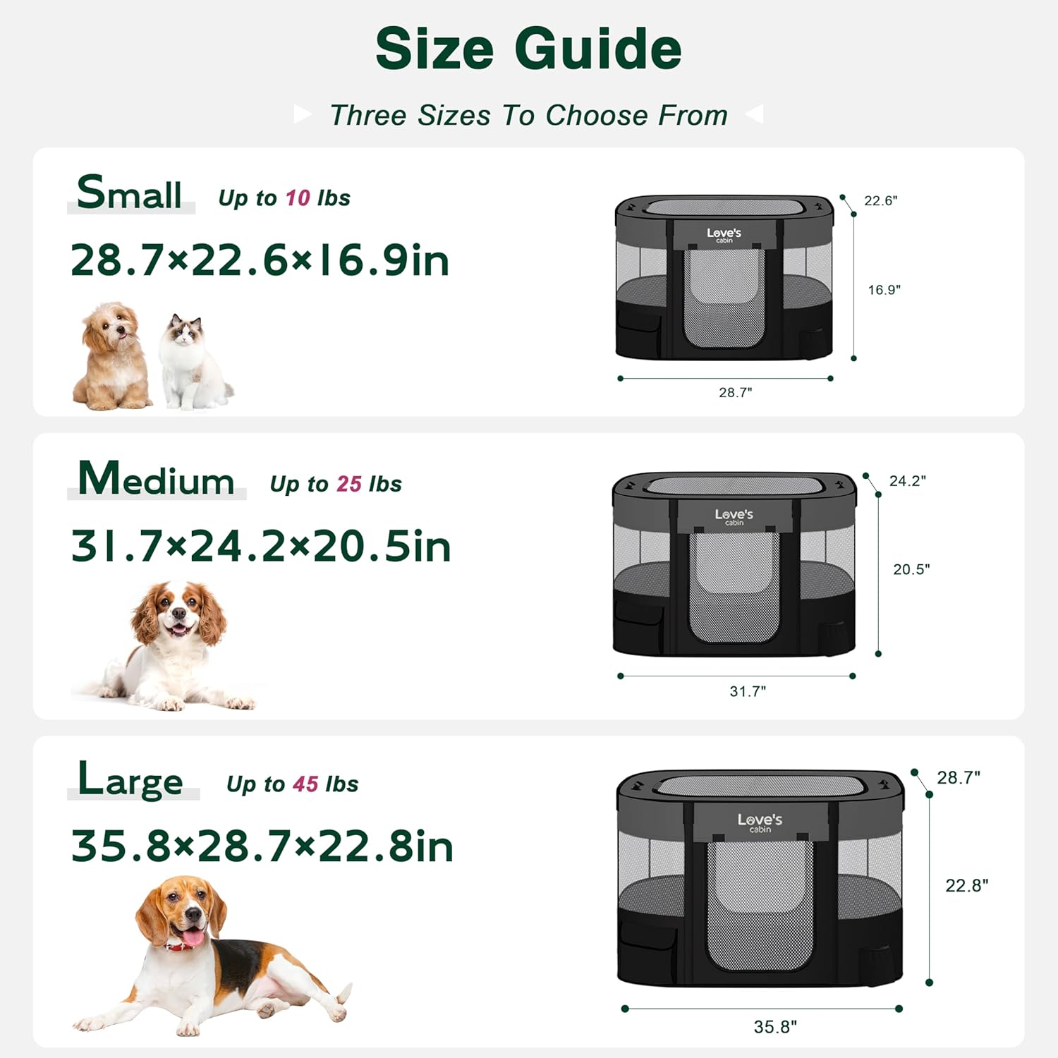 Love's Cabin Small Dog Tent Crates Cage Indoor/Outdoor, Portable Exercise Playpen for Dog and Cat, Foldable Pop Up Dog Kennel Playpen with Carrying Case (Grey)