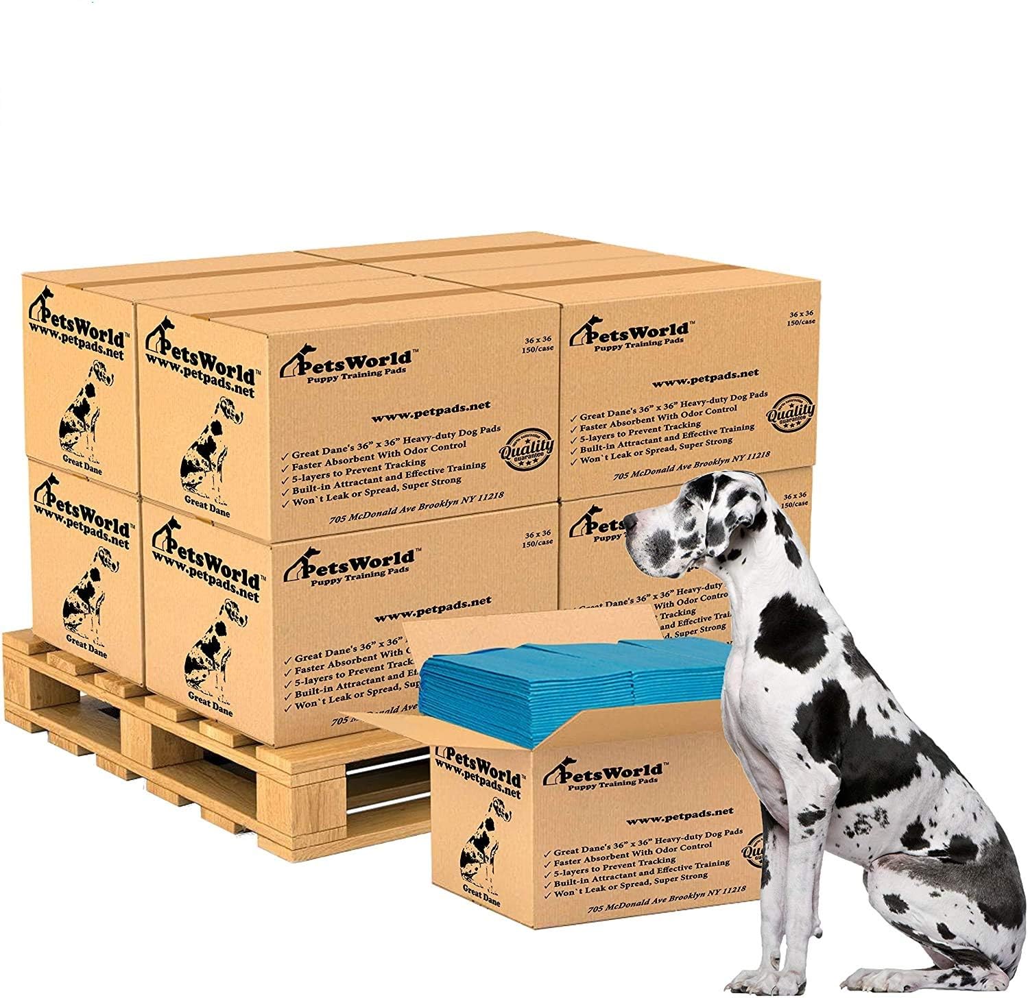 PETSWORLD Giant Dog Potty Pads, Odor-Eliminating, 36" x 36", Ultra Absorbent 5-Layer Leak-Proof Training Pads for Dogs & Cats (36x36, 1200 Count)