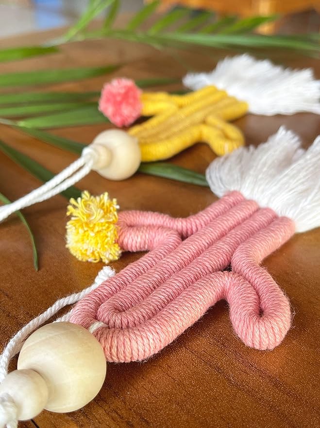 Mila Millie 2 Pack Cactus Macrame Wall Hanging | Handmade Woven Tassel Ornament for Home or Nursery Baby Kids Room Decor | Boho Nordic Scandinavian Style (Mustard Yellow Pink)