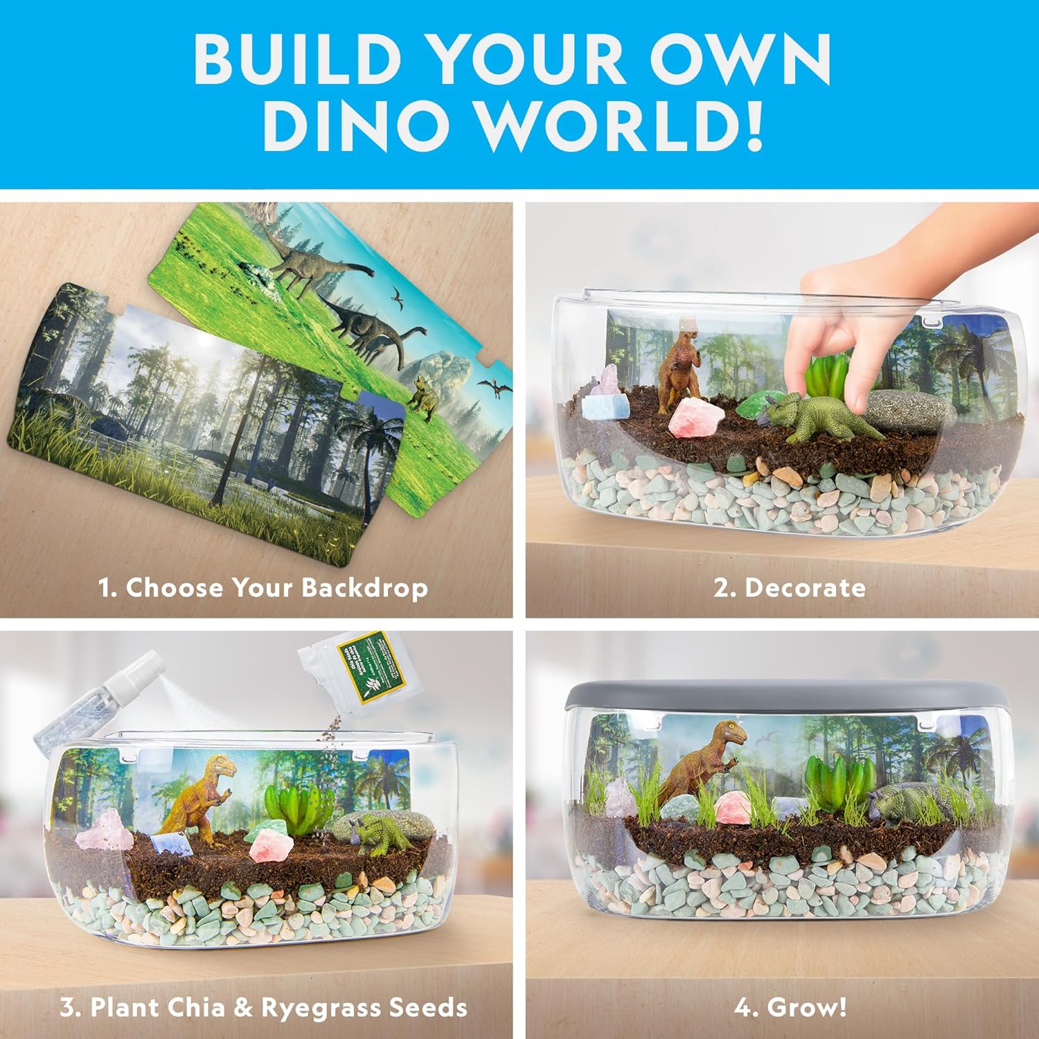NATIONAL GEOGRAPHIC Light Up Terrarium Kit for Kids - Build a Dinosaur Habitat with Real Plants & Gemstones, Science Kit Gift for Boys & Girls, Dinosaur Toys for Kids (Amazon Exclusive)