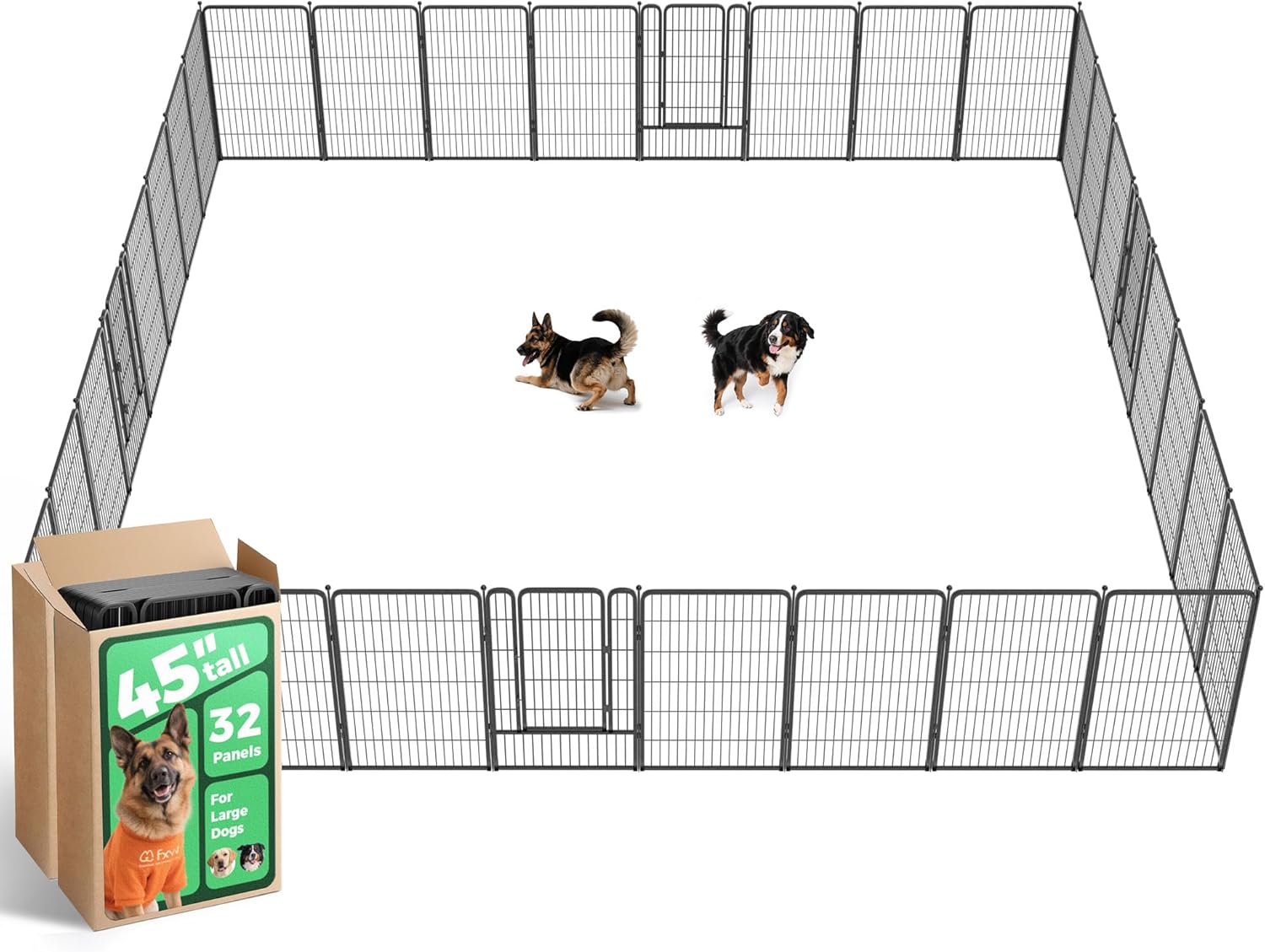 FXW Rollick Unleashed Dog Playpen for Indoor, Yard, RV Camping, 45 inch 32 Panels for Large Dogs, Black│Patented