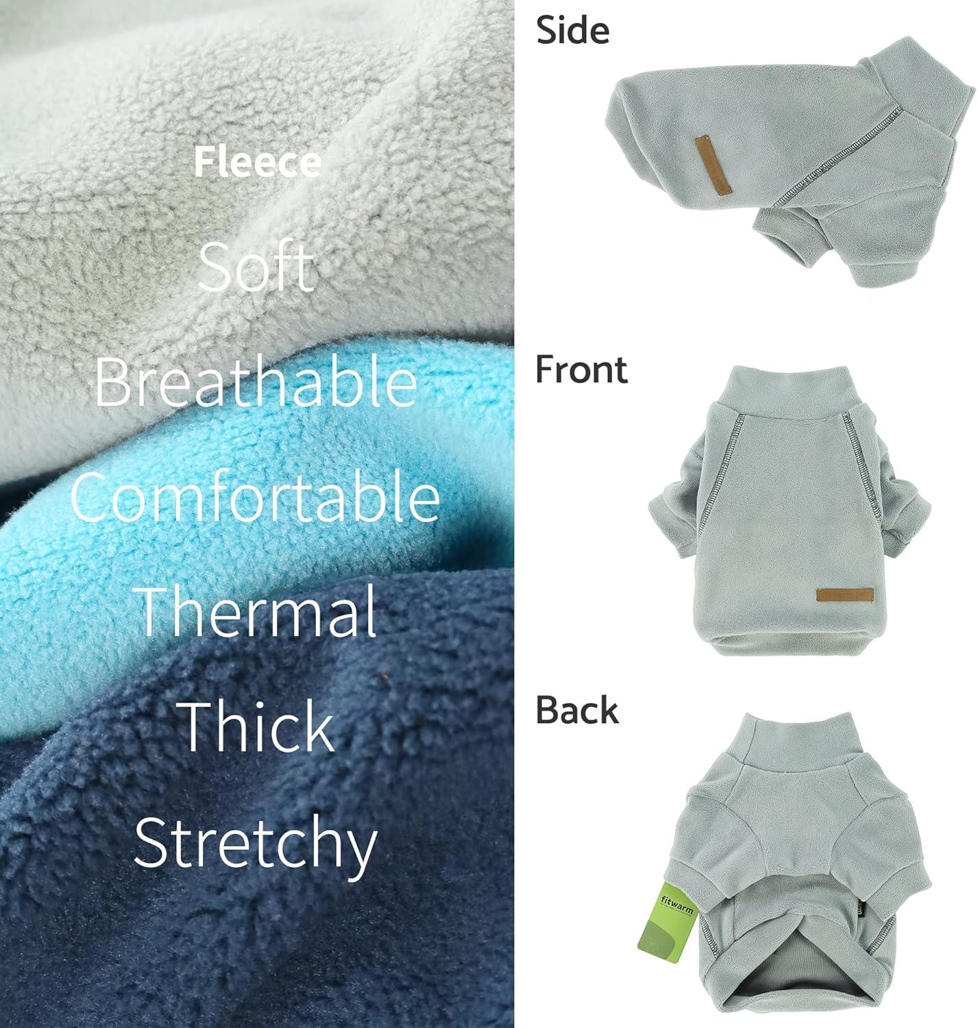 Fitwarm 3 Pack Classic Fleece Sweater, Turtleneck Sweatshirt, Winter Clothes for Small Dogs & Cats, Pullover Jacket, Cat Apparel, Blue, Grey, Navy, Small