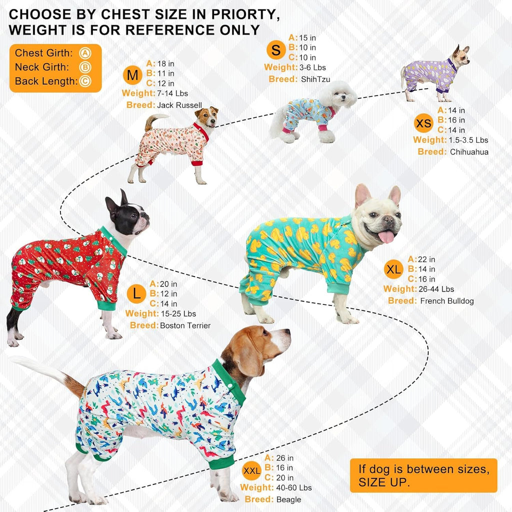 BEAUTYZOO Dog Pajamas Large Sized Dog, Summer Doggie Pajamas for Boy Girl, Soft Strechy Cotton Puppy Pjs Jammies Onesies for Men Women, Pet Jumpsuit Body Suit Cat Apparel Clothes, Green Dinosaur L