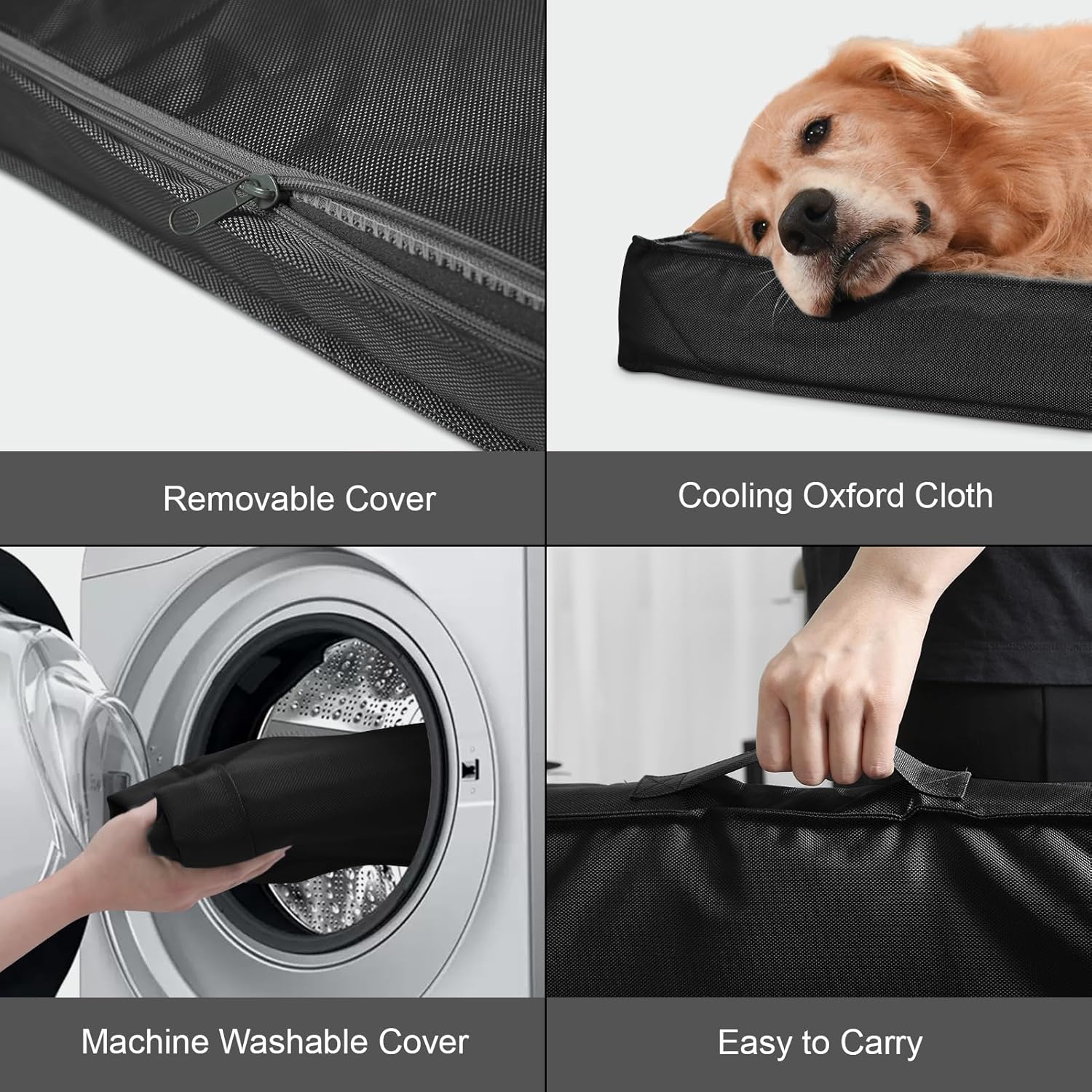 Outdoor Large Dog Bed, Waterproof Dog Bed for Large Dogs, Egg Crate Foam Pet Bed with Removable Washable Oxford Cooling Cover, Black