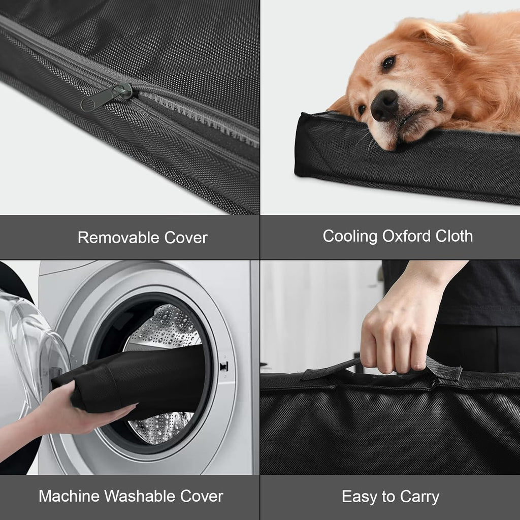 Outdoor Extra Large Dog Crate Bed, Big Waterproof Dog Bed for Large Dogs, Orthopedic Egg Foam Pet Bed Mat with Removable Cooling Cover, Black