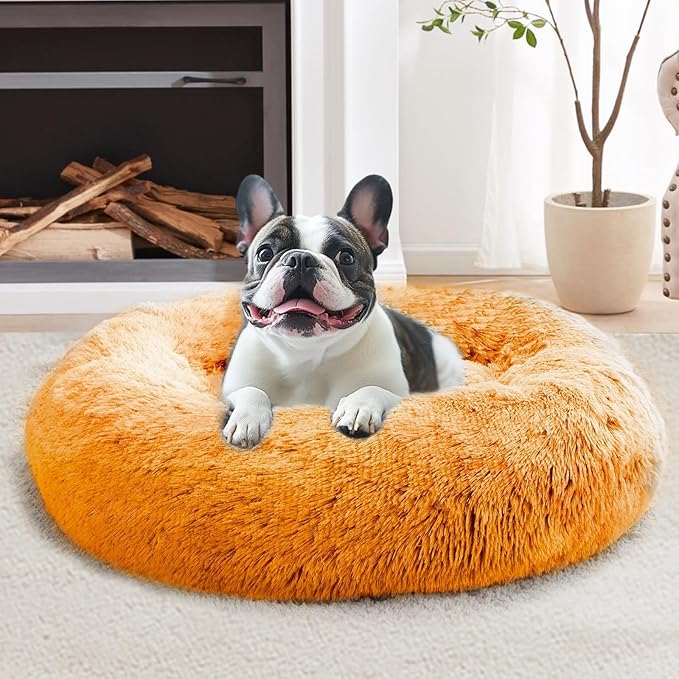 JOLLYVOGUE Calming Dog Beds Large Sized Dog, 36in Donut Washable Large Pet Bed by JOLLYVOGUE