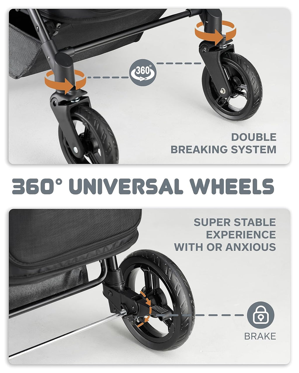 Medium Dog Stroller for Large Dogs, pet Stroller for Medium Dogs Up to 66lbs, All-Terrain with Adjustable Handle & Canopy, Sun Shades, Storage Organizer, Waterproof Oxford Fiber