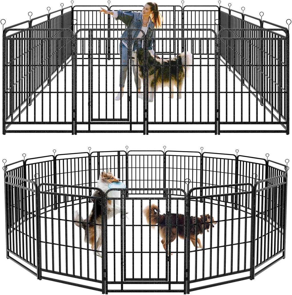 Dog Playpen Outdoor 16 Panels Heavy Duty Dog Fence 40" Height with Thick Pipe Anti-Rust with Doors Portable for RV Camping Yard, Total 36FT, 103 Sq.ft, Snowy Black
