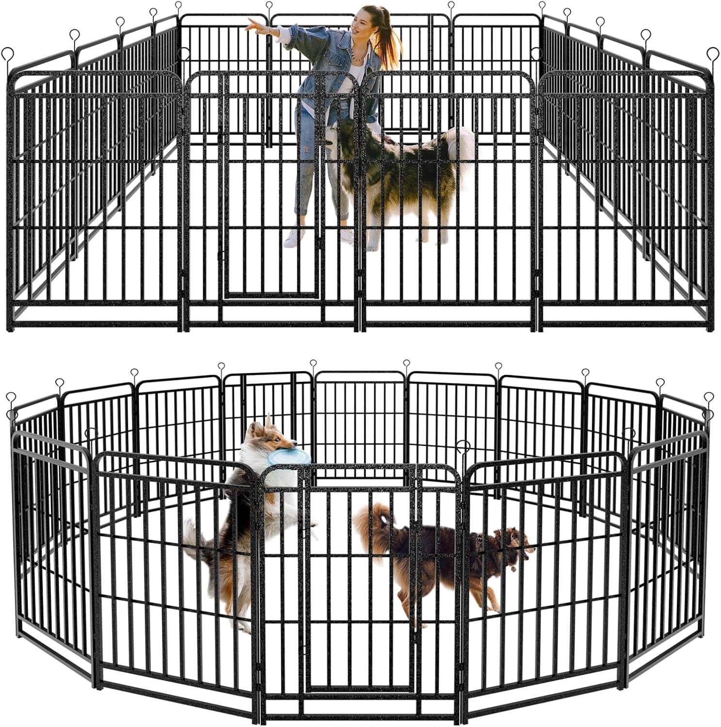 Dog Playpen Outdoor 16 Panels Heavy Duty Dog Fence 40" Height with Thick Pipe Anti-Rust with Doors Portable for RV Camping Yard, Total 36FT, 103 Sq.ft, Snowy Black