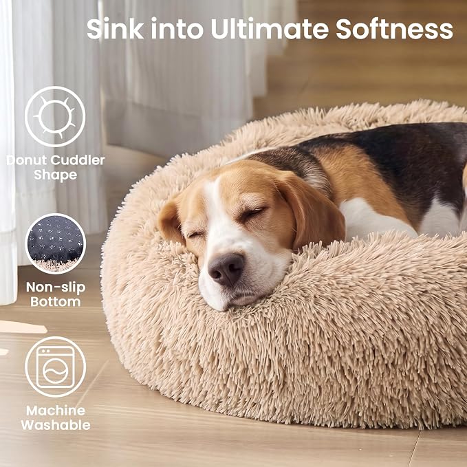 JOLLYVOGUE Calming Dog Beds Extra Large Sized Dog, 45in Donut Washable Large - Image 2