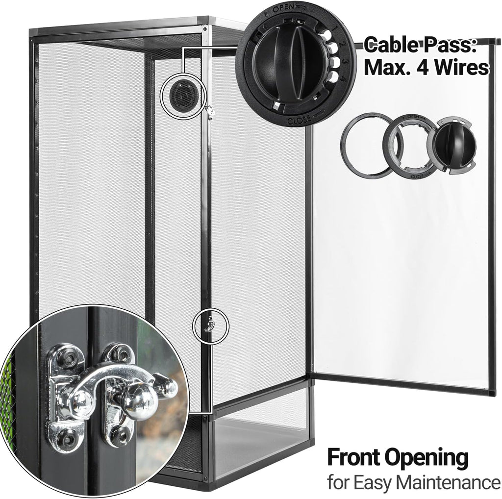 REPTI ZOO 18" x 18" x 36" Front Opening Chameleon Cage with 3-Sided Metal Mesh, 50 Gallon Screen Vertical Terrarium with Background Sticker, Tall Enclosure for Chameleon, Tree Frog, Arboreal Reptiles