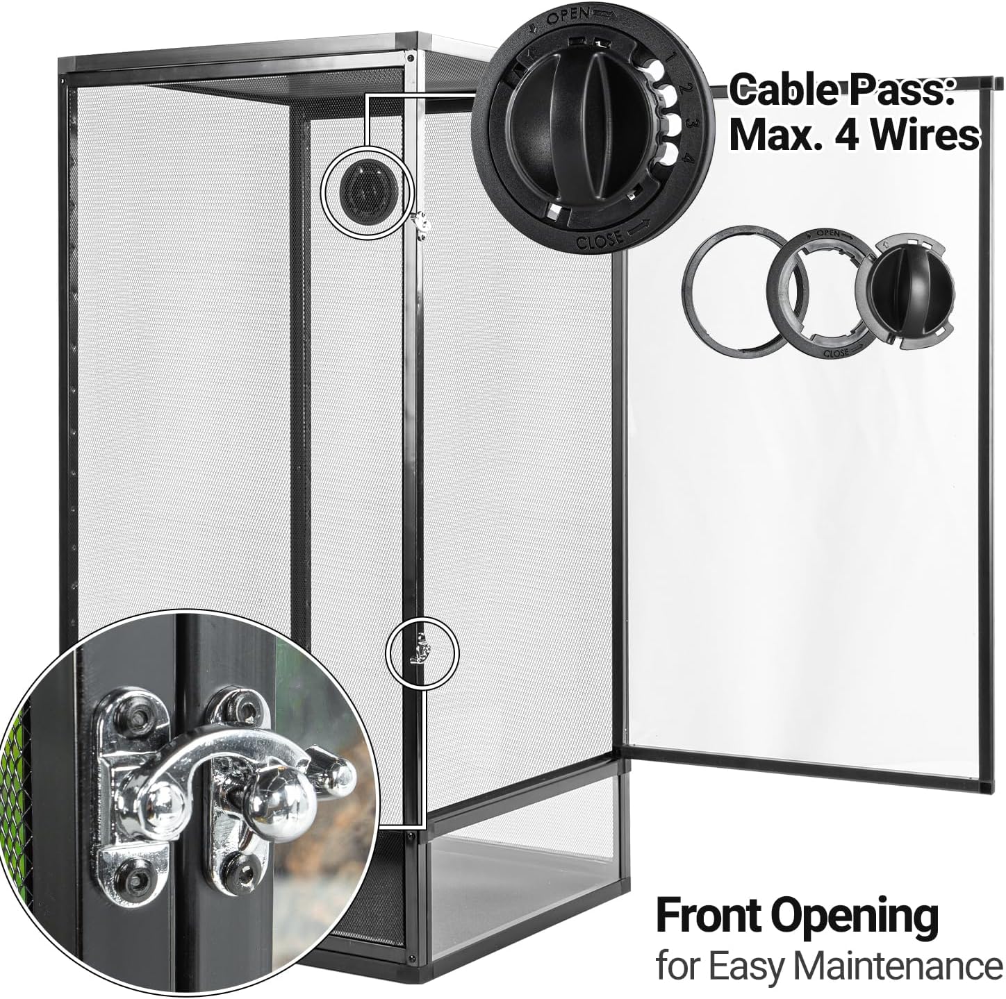 REPTI ZOO 18" x 18" x 36" Front Opening Chameleon Cage with 3-Sided Metal Mesh, 50 Gallon Screen Vertical Terrarium with Background Sticker, Tall Enclosure for Chameleon, Tree Frog, Arboreal Reptiles