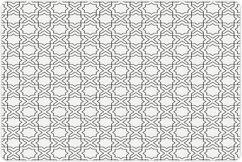 Lunarable Modern Pet Mat for Food and Water, Geometric Oriental Morrocan Design with Star Squares Lines Triangles Art Print, Non-Slip Rubber Mat for Dogs and Cats, 18" X 12", Off White