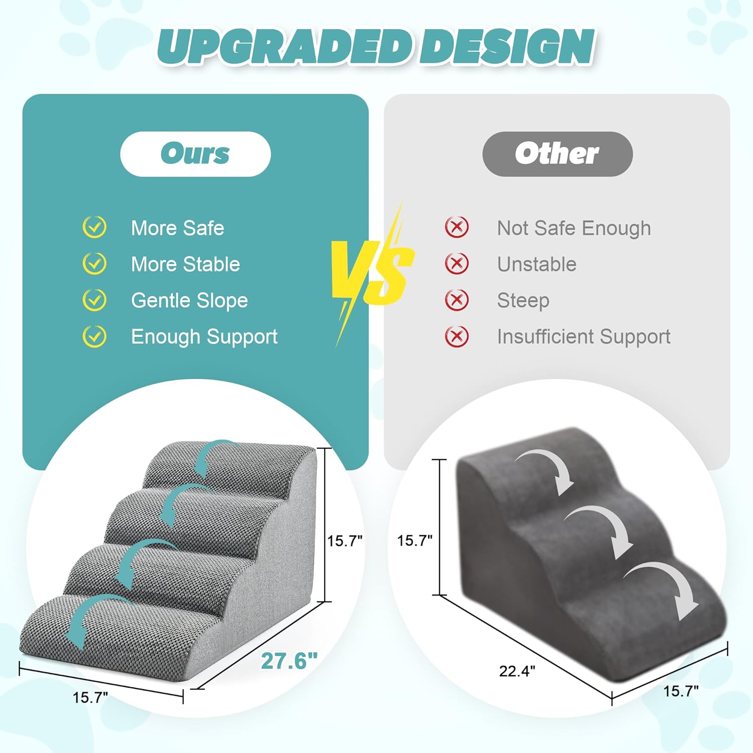 IFNOW Dog Stairs for Small Dogs, 4-Step Sturdy Dog Steps for Bed, Couch, Sofa, Waterproof Pet Stairs for Older Cats, Puppy, Removable Washable Cover, Non-Slip Curved Pet Ramp Indoor, Grey