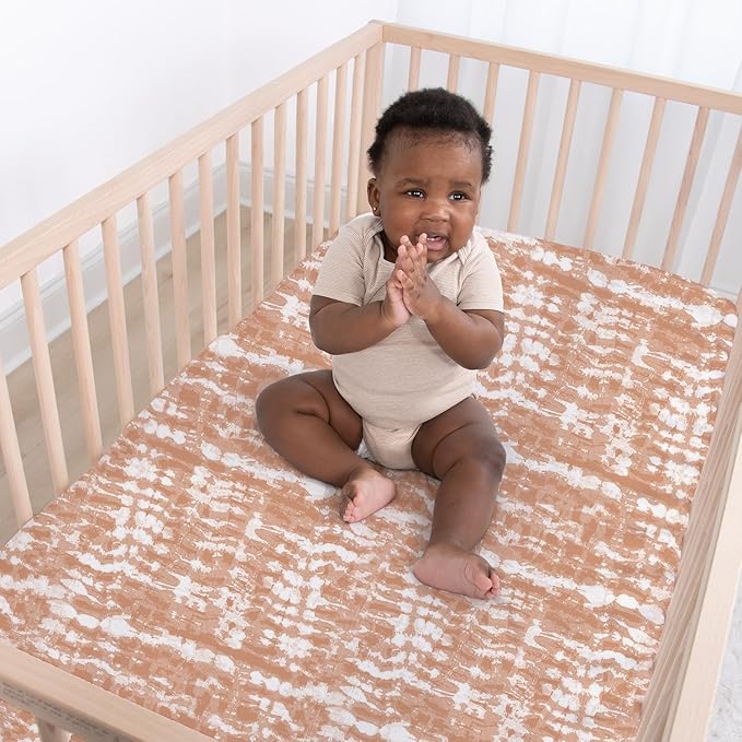 The Peanutshell Crib Sheets, Neutral, Fitted Baby Bed Sheet Set, Standard Size Crib Mattress, 52x28, Boho Nursery Decor, 4 Pack in White, Green, Brown, Teal