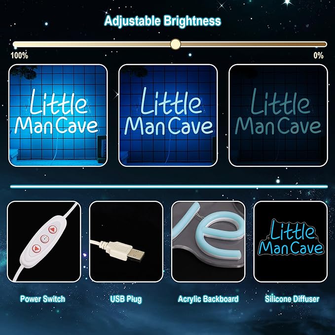 YuanDian Little Man Cave Neon Sign, Neon Lights for Bedroom Gamer Room Wall Decor, Gift Ideas for Teen Boys Nephew Son Grandson