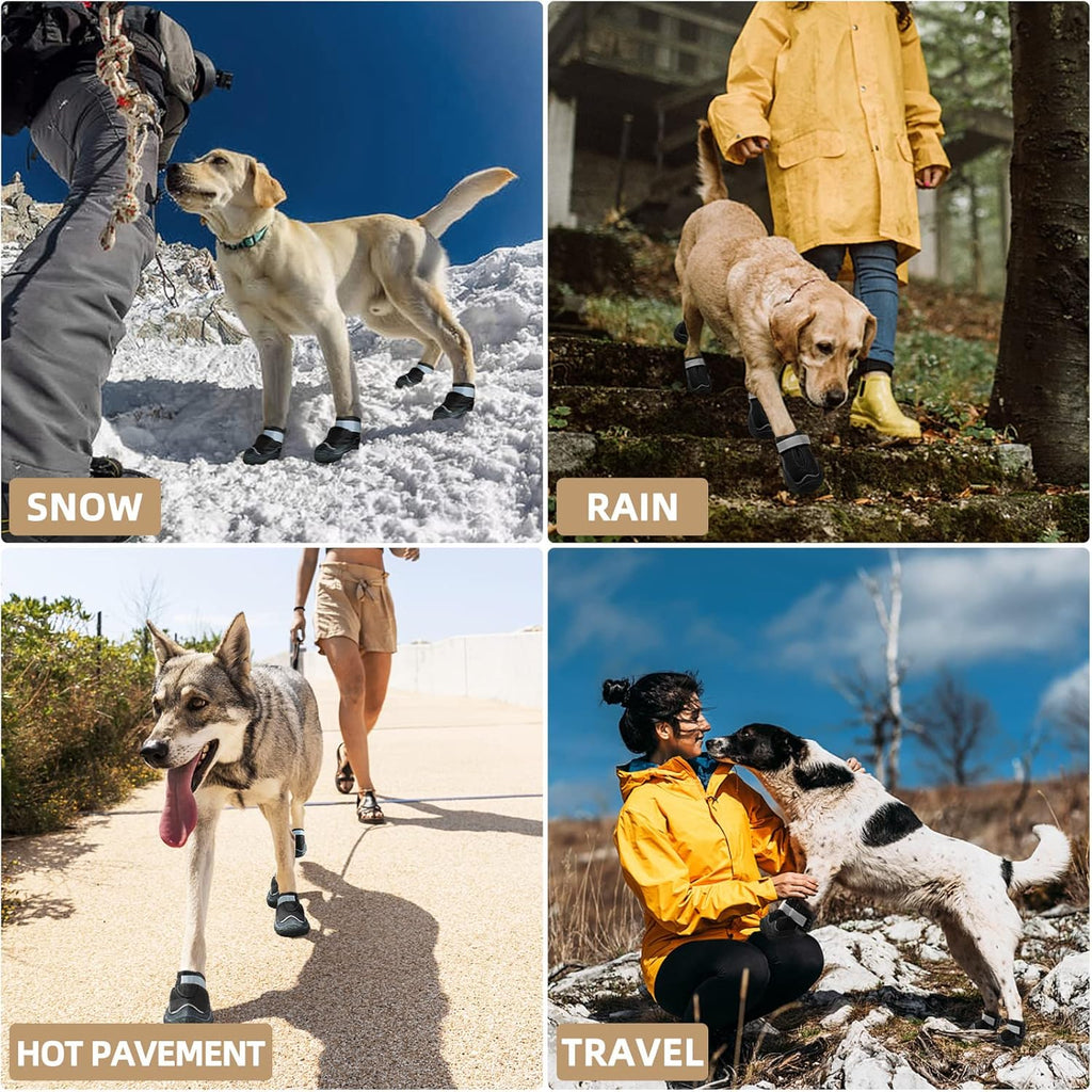Hcpet Dog Boots for Large Dogs, Dog Shoes for Hot Pavement Winter Snow, Paw Protector Dog Booties Designed for Comfort and Breathability, Outdoor Booties for Small Medium Dogs for Hiking Black Size 1