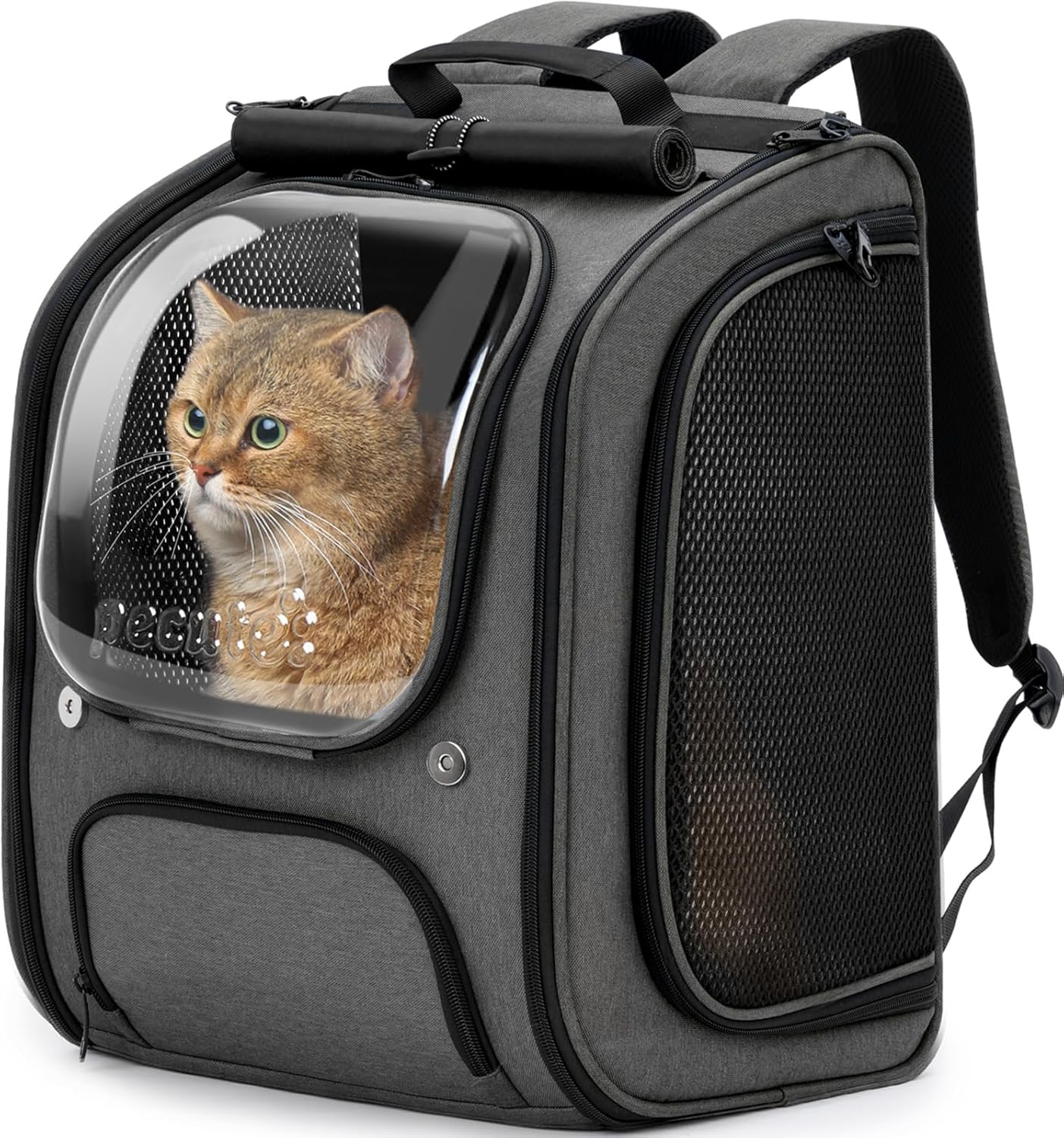 Pecute Cat Backpack Carrier, Large Space Cat Bubble Backpack, Breathable Cat Carrier, Shaded Dog Backpack Carrier, Ergonomic 3D Design for Travel, Hiking, Suitable for Shopping, and Vet, Gray